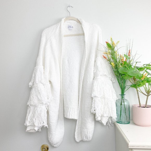 Princess Polly Sweaters - PRINCESS POLLY Jovi White Fringe Chenille Cardigan